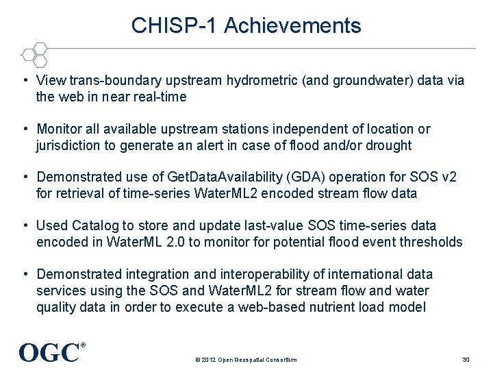 CHISP-1 Achievements • View trans-boundary upstream hydrometric (and groundwater) data via the web in