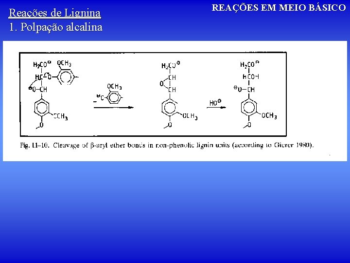 Reações de Lignina 1. Polpação alcalina REAÇÕES EM MEIO BÁSICO 