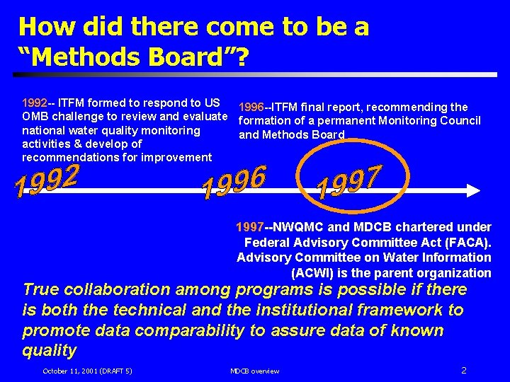How did there come to be a “Methods Board”? 1992 -- ITFM formed to