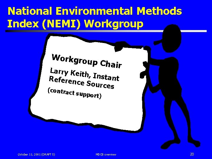 National Environmental Methods Index (NEMI) Workgroup Workgro up Chair Larry Ke ith, Insta nt