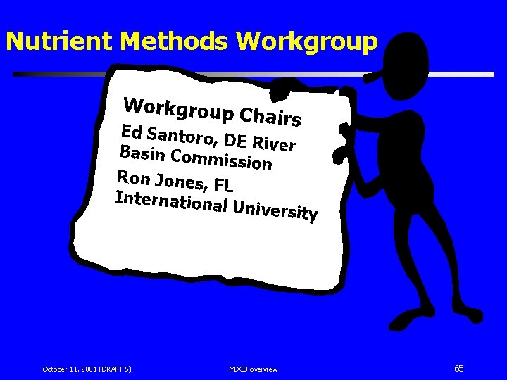 Nutrient Methods Workgroup Chairs Ed Santoro, DE River Basin Comm ission Ron Jones, FL