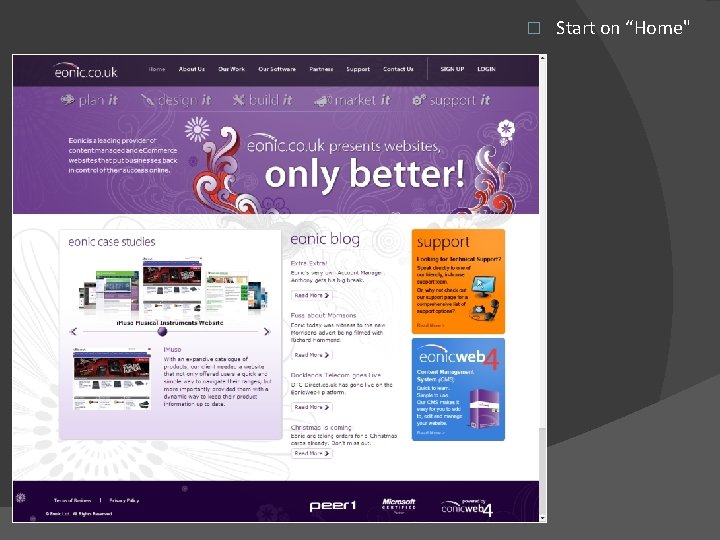 � Start on “Home" 