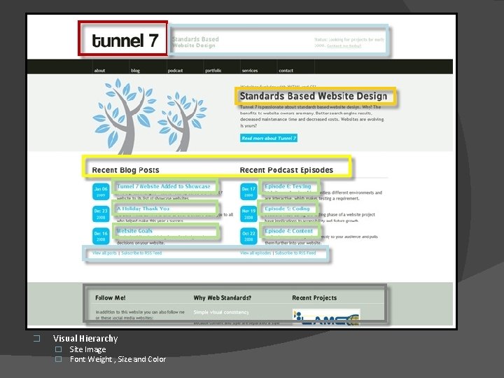 � Visual Hierarchy � Site Image � Font Weight , Size and Color 