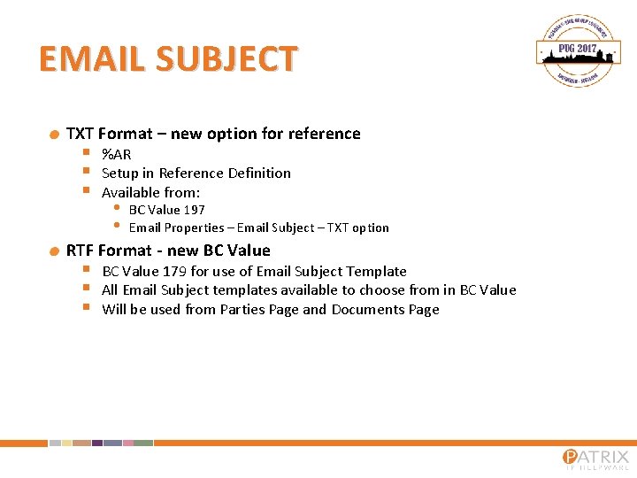 EMAIL SUBJECT TXT Format – new option for reference § § § %AR Setup