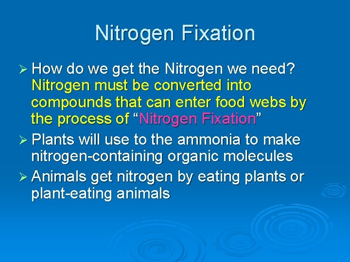 Nitrogen Fixation Ø How do we get the Nitrogen we need? Nitrogen must be