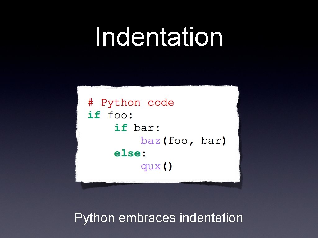 Indentation Text Python embraces indentation 