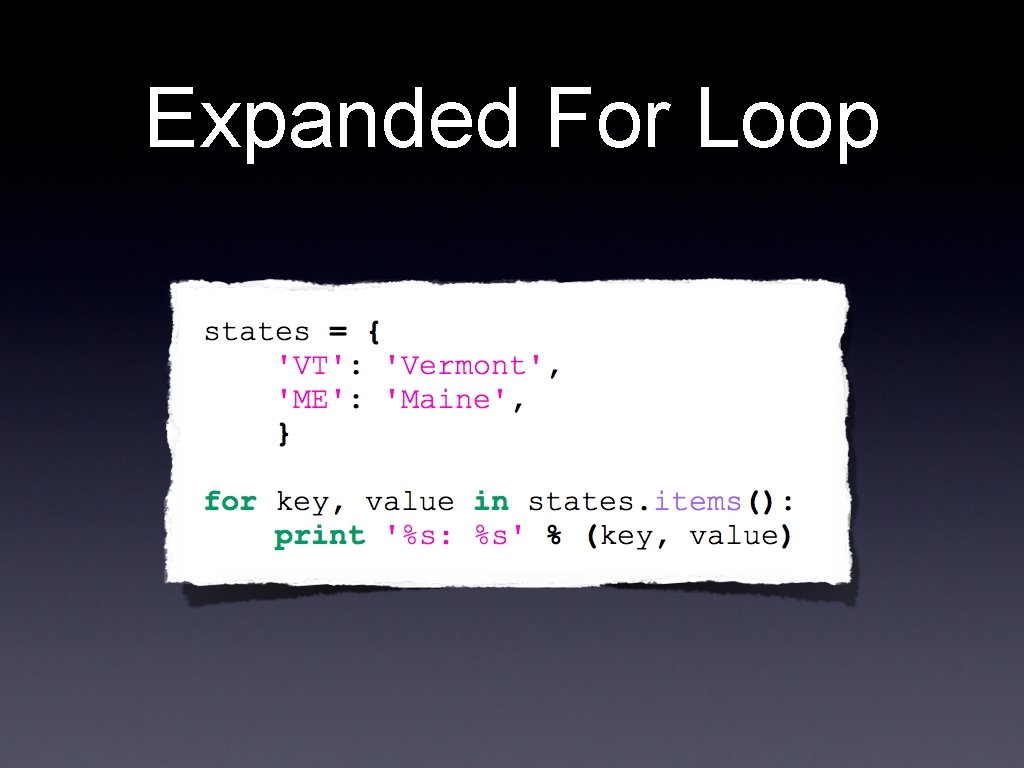 Expanded For Loop 