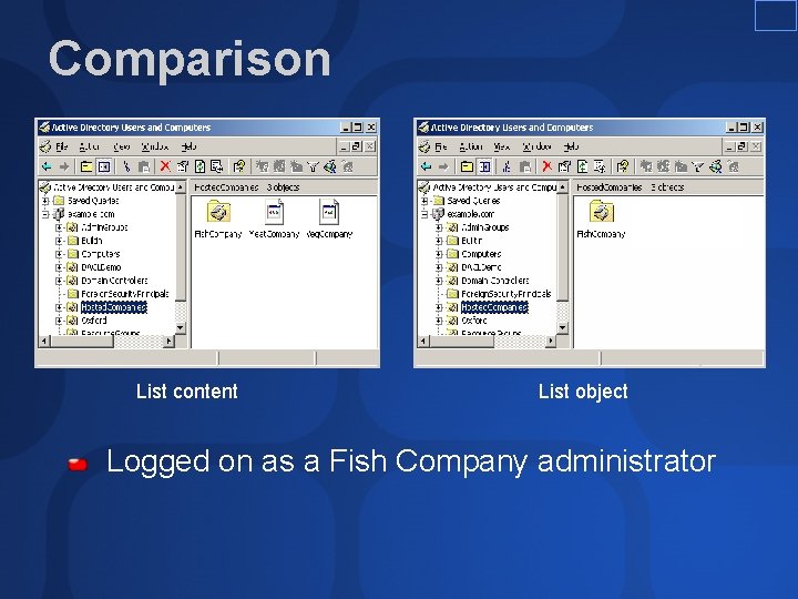 Comparison List content List object Logged on as a Fish Company administrator Comparison List content List object Logged on as a Fish Company administrator
