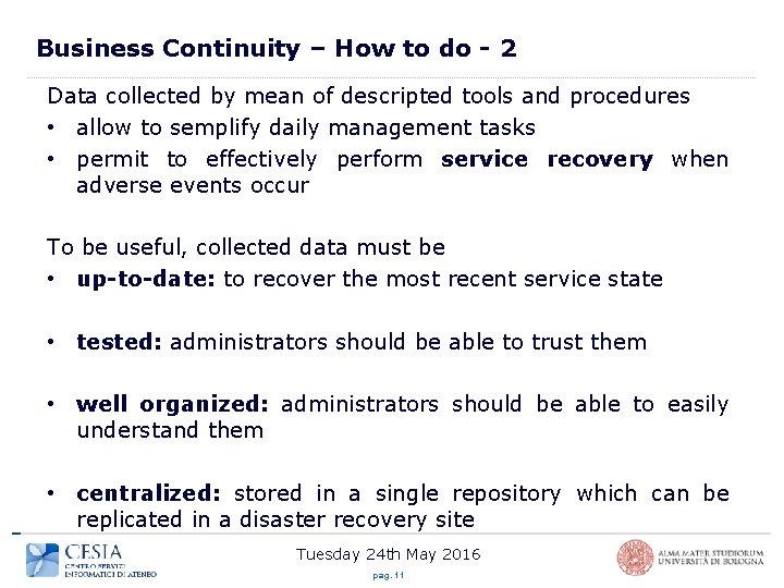 Business Continuity – How to do - 2 Data collected by mean of descripted
