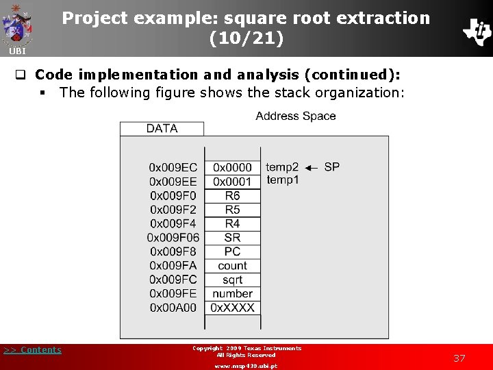 UBI Project example: square root extraction (10/21) q Code implementation and analysis (continued): §