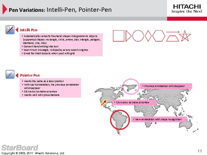 Pen Variations: Intelli-Pen, Pointer-Pen Intelli-Pen • Automatically converts freehand shapes into geometric objects (supported