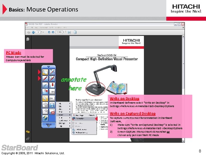 Basics: Mouse Operations PC Mode Mouse icon must be selected for Computer operations Write