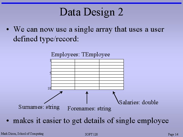 Data Design 2 • We can now use a single array that uses a