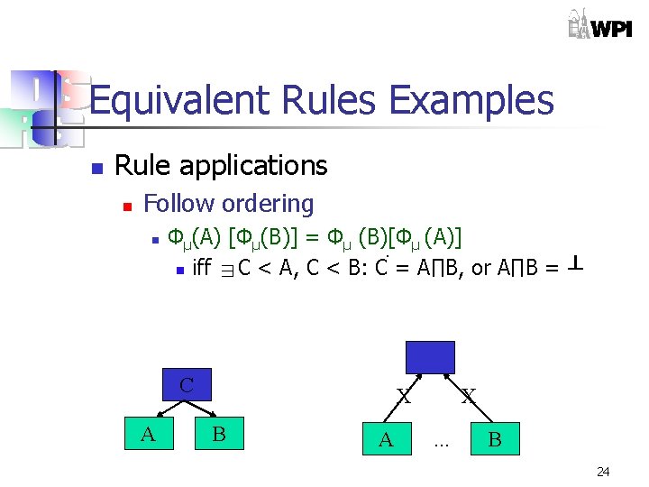 Equivalent Rules Examples n Rule applications n Follow ordering n Φμ(A) [Φμ(B)] = Φμ