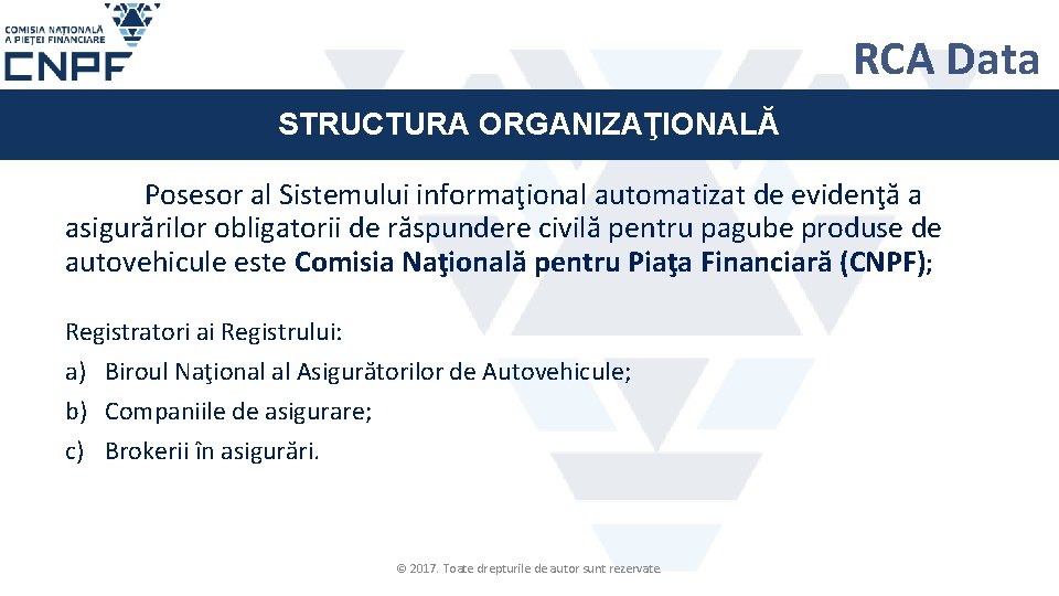 RCA Data STRUCTURA ORGANIZAŢIONALĂ Posesor al Sistemului informaţional automatizat de evidenţă a asigurărilor obligatorii