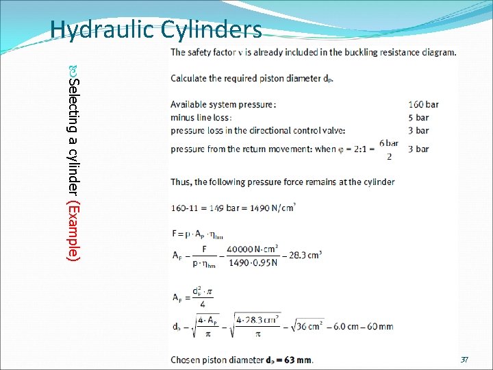 Hydraulic Cylinders Selecting a cylinder (Example) 37 