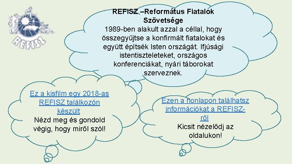 REFISZ –Református Fiatalok Szövetsége 1989 -ben alakult azzal a céllal, hogy összegyűjtse a konfirmált