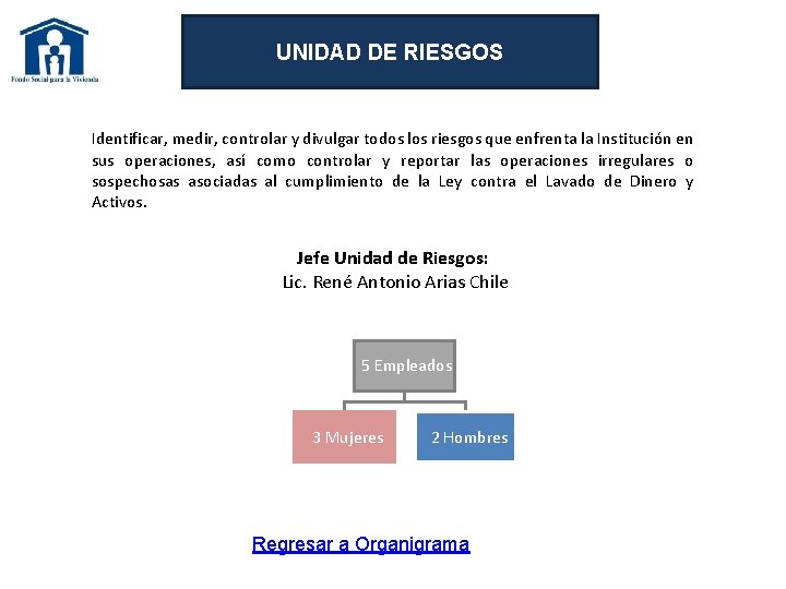 UNIDAD DE RIESGOS Identificar, medir, controlar y divulgar todos los riesgos que enfrenta la