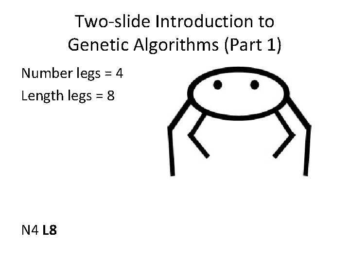 Two-slide Introduction to Genetic Algorithms (Part 1) Number legs = 4 Length legs =