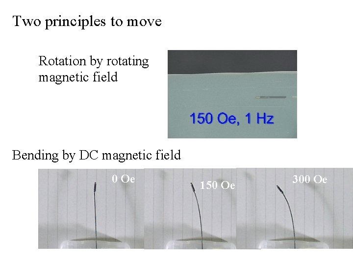 Two principles to move Rotation by rotating magnetic field Bending by DC magnetic field