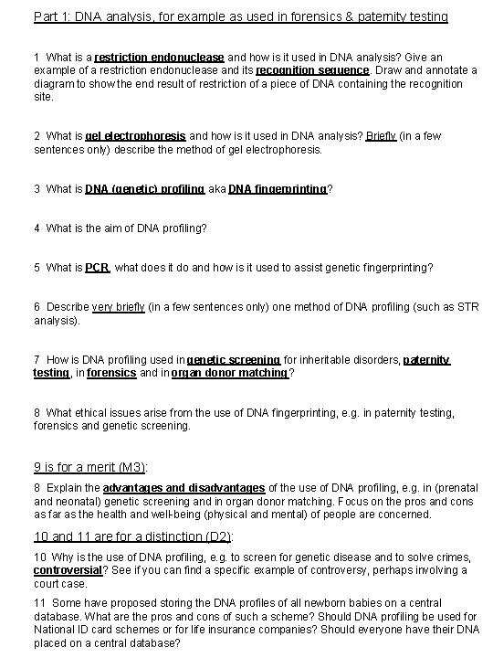 Part 1: DNA analysis, for example as used in forensics & paternity testing 1