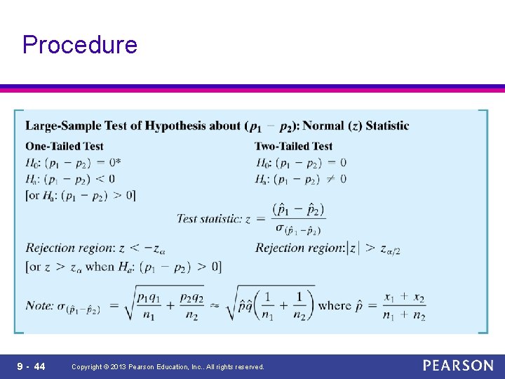 Procedure 9 - 44 Copyright © 2013 Pearson Education, Inc. . All rights reserved.