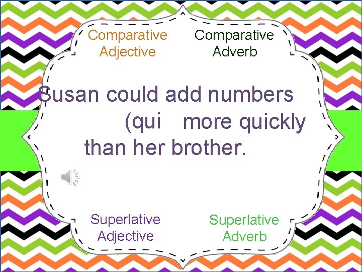 Comparative Adjective Comparative Adverb Susan could add numbers (quickly) more quickly than her brother.