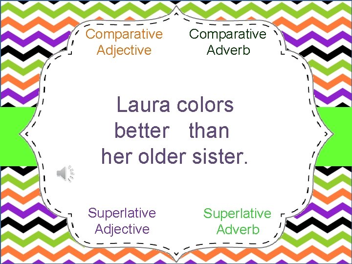 Comparative Adjective Comparative Adverb Laura colors better (good) than her older sister. Superlative Adjective