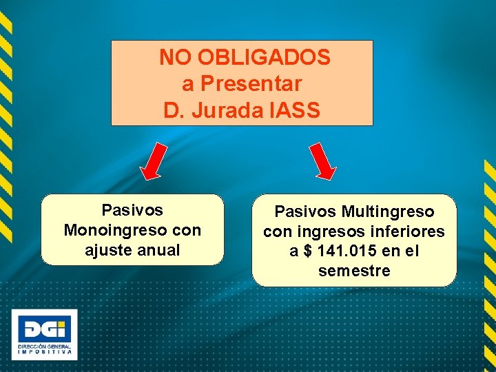 NO OBLIGADOS a Presentar D. Jurada IASS Pasivos Monoingreso con ajuste anual Pasivos Multingreso