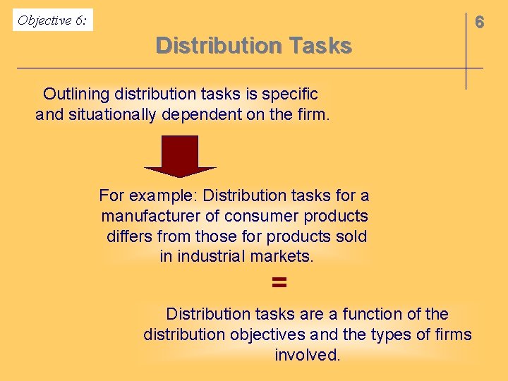 Objective 6: 6 Distribution Tasks Outlining distribution tasks is specific and situationally dependent on