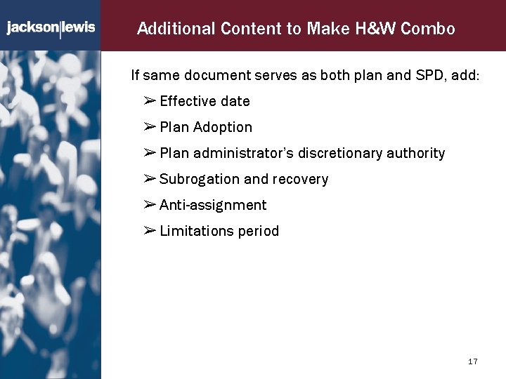 Additional Content to Make H&W Combo If same document serves as both plan and