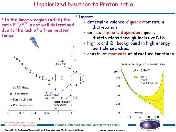 Unpolarized Neutron to Proton ratio • In the nlargep x region (x>0. 5) the