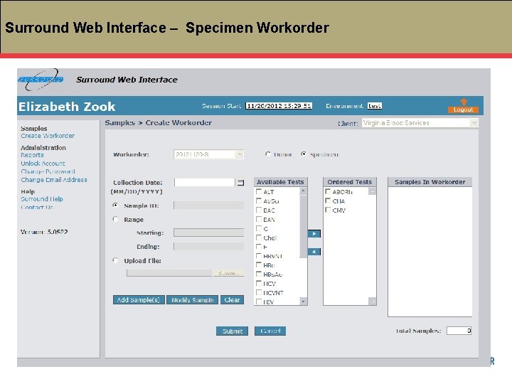 Surround Web Interface – Specimen Workorder 10 