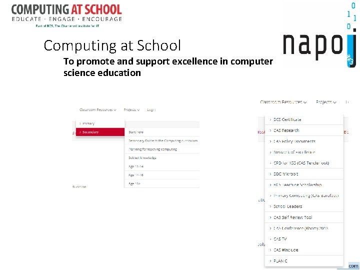 Computing at School To promote and support excellence in computer science education 