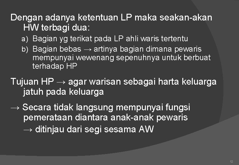 Dengan adanya ketentuan LP maka seakan-akan HW terbagi dua: a) Bagian yg terikat pada