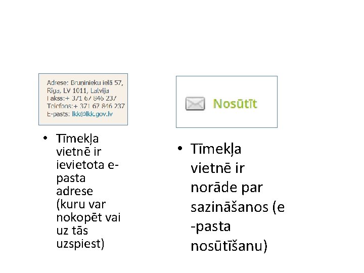  • Tīmekļa vietnē ir ievietota epasta adrese (kuru var nokopēt vai uz tās