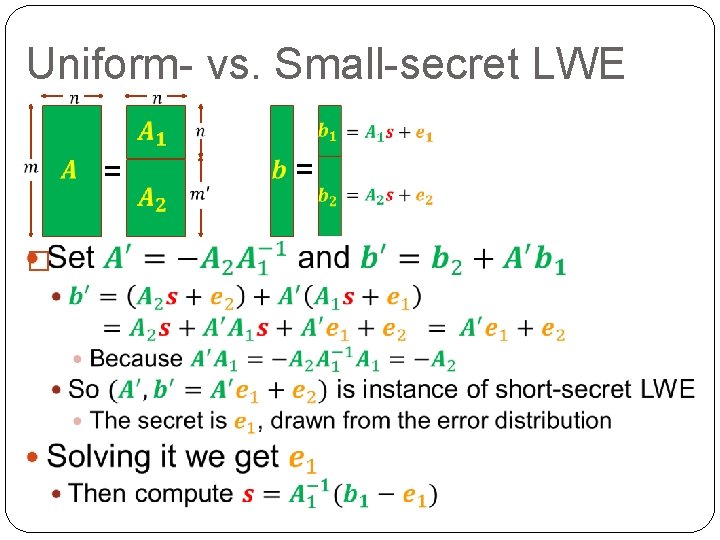 Uniform- vs. Small-secret LWE = � = 