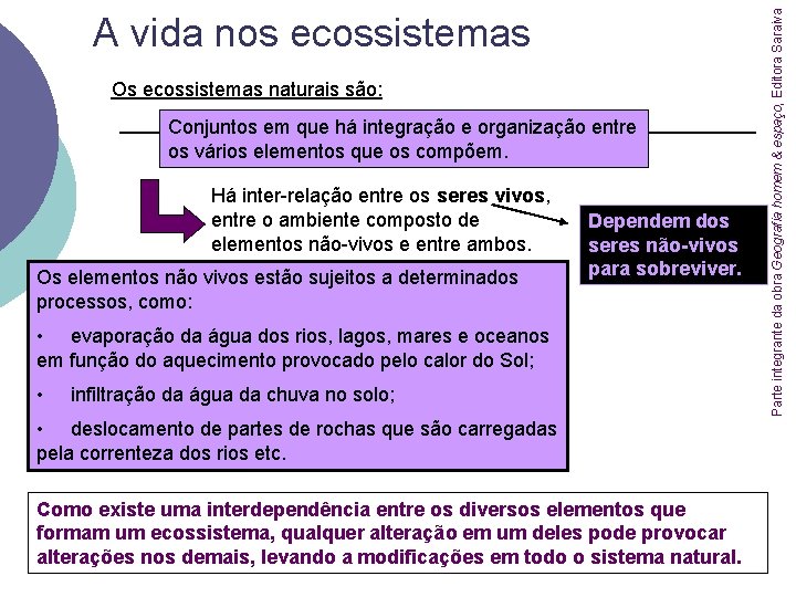 Os ecossistemas naturais são: Conjuntos em que há integração e organização entre os vários