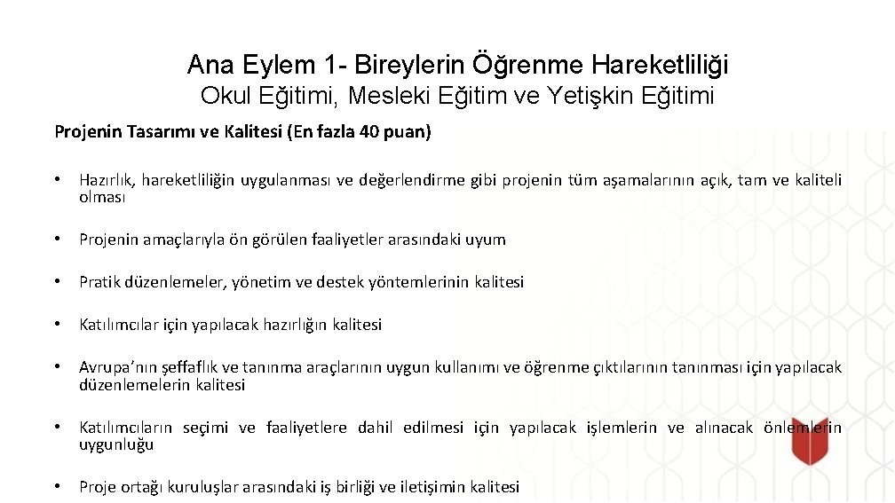 Ana Eylem 1 - Bireylerin Öğrenme Hareketliliği Okul Eğitimi, Mesleki Eğitim ve Yetişkin Eğitimi