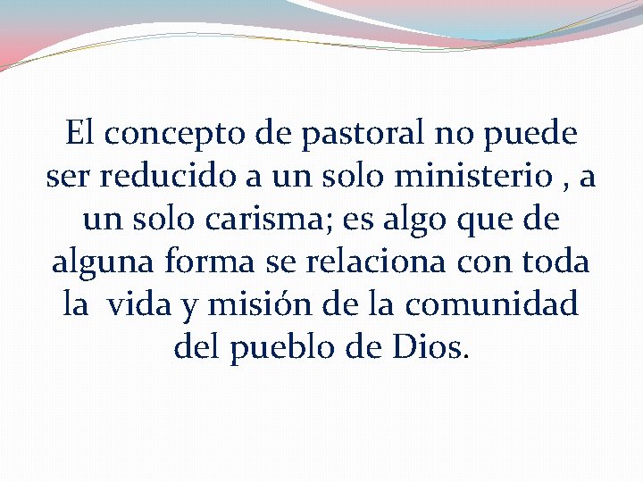 El concepto de pastoral no puede ser reducido a un solo ministerio , a