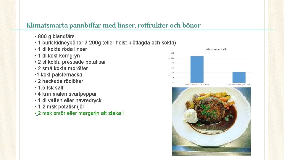 Klimatsmarta pannbiffar med linser, rotfrukter och bönor • 800 g blandfärs • 1 burk