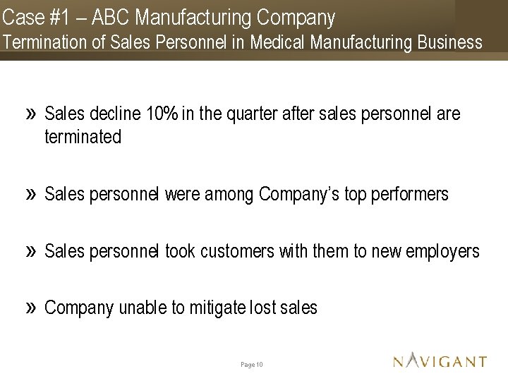 Case #1 – ABC Manufacturing Company Termination of Sales Personnel in Medical Manufacturing Business