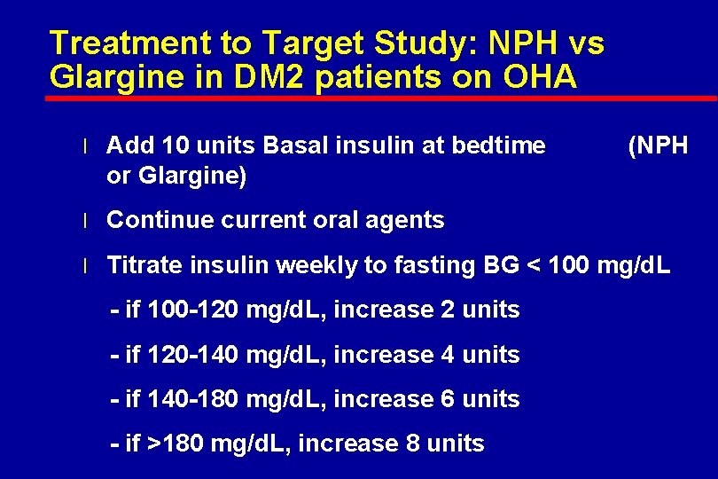 Treatment to Target Study: NPH vs Glargine in DM 2 patients on OHA l
