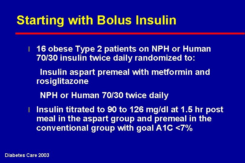 Starting with Bolus Insulin l 16 obese Type 2 patients on NPH or Human