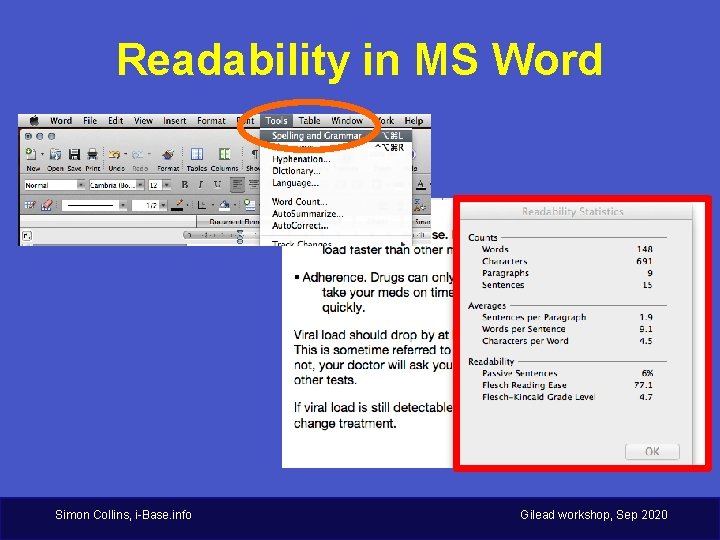Readability in MS Word Simon Collins, i-Base. info Gilead workshop, Sep 2020 