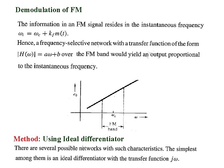 Demodulation of FM Method: Using Ideal differentiator 