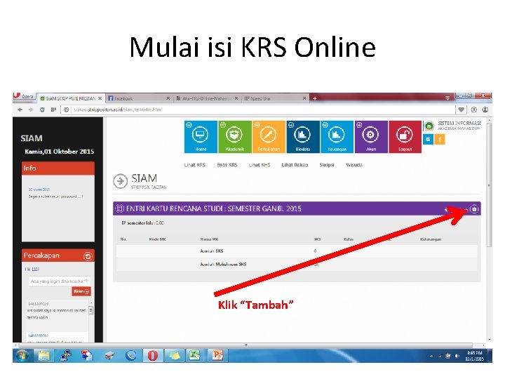 Mulai isi KRS Online Klik “Tambah” 