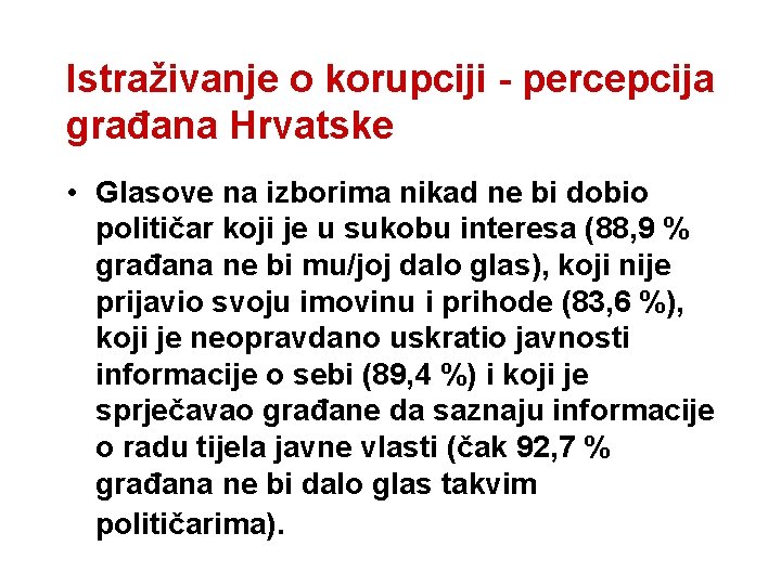 Istraživanje o korupciji - percepcija građana Hrvatske • Glasove na izborima nikad ne bi