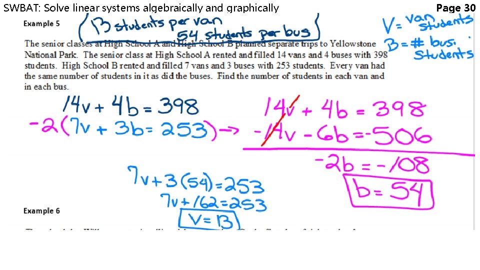 SWBAT: Solve linear systems algebraically and graphically Page 30 