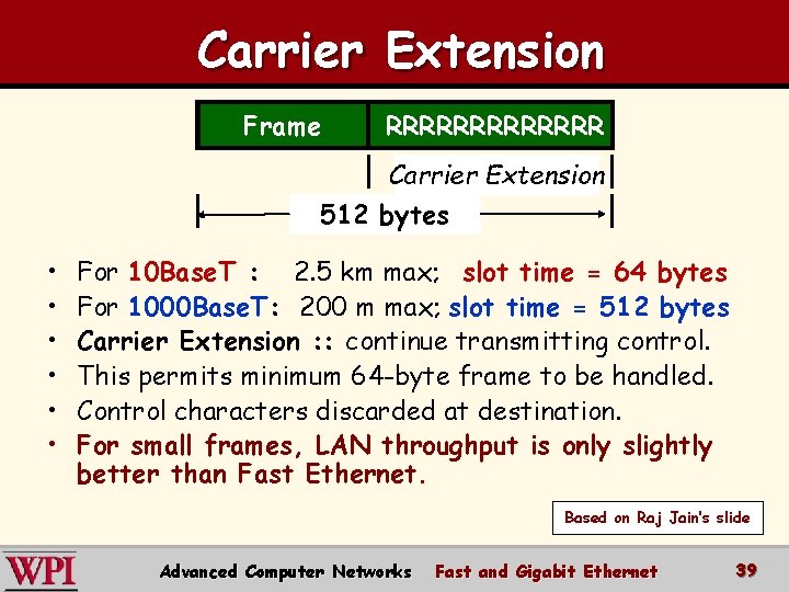 Carrier Extension Frame RRRRRRR Carrier Extension 512 bytes • • • For 10 Base.